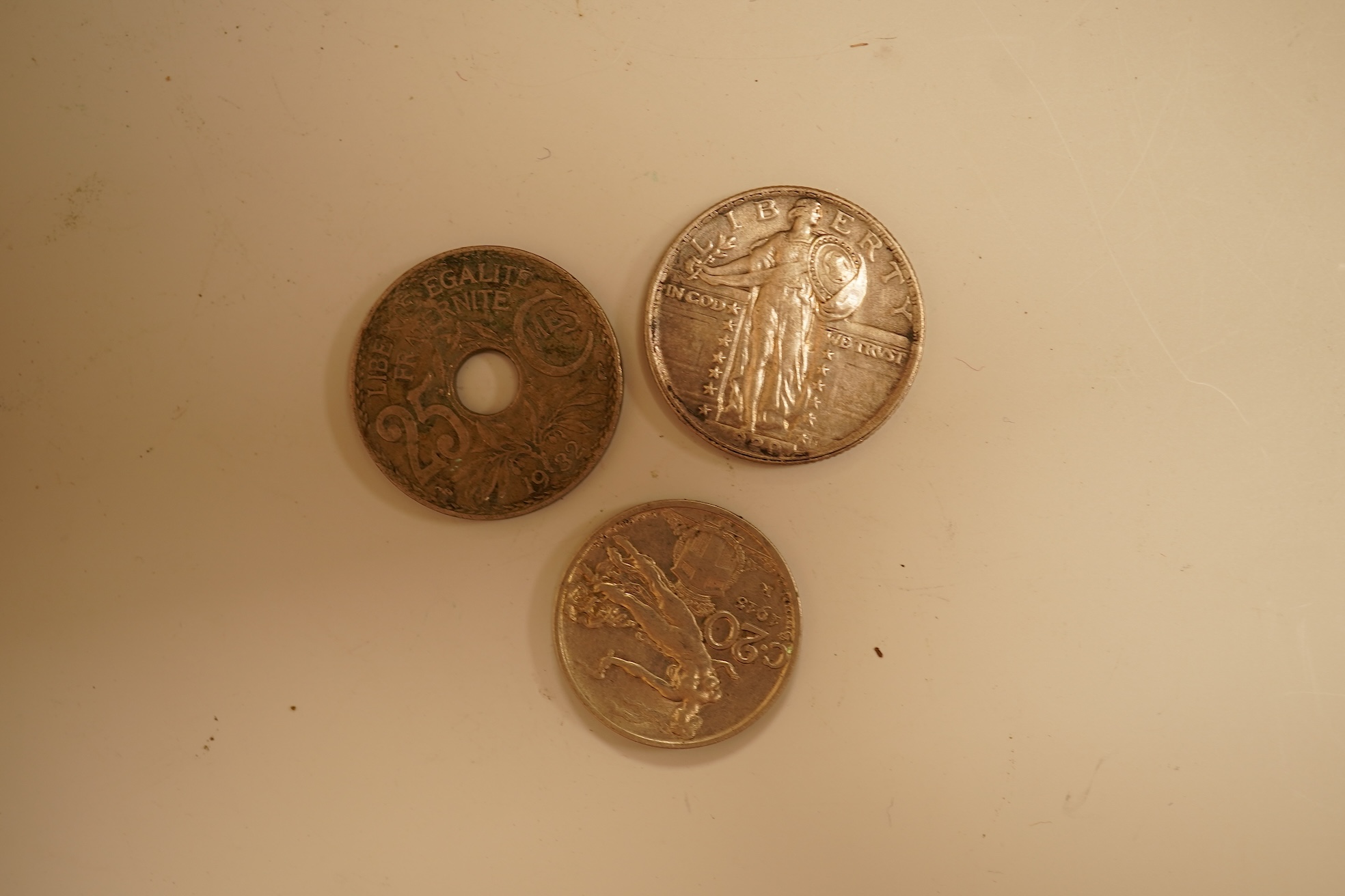 Assortment of silver coins to include a 5 Franc, 1851 and Queen Victoria four pence